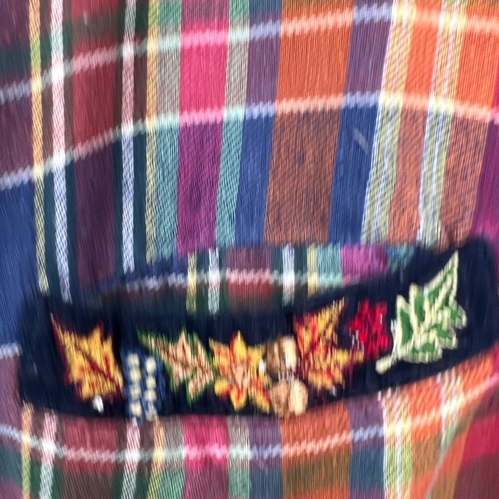 VTG Casey & Max Plaid Flannel Blouse Velvet Collar Embroidered Fall Womens Large - Picture 9 of 10